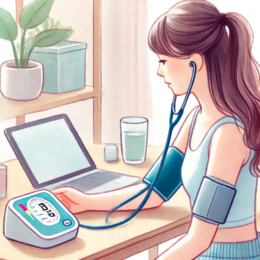 혈압을 체크하는 건강한 여성 (혈압 관리와 심장 건강 체크)