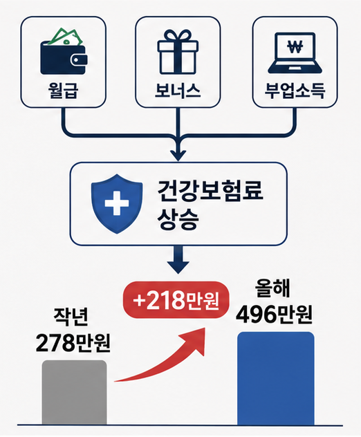건강보험료 계산 구조와 인상 원인 인포그래픽