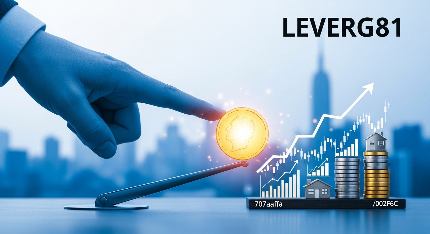 지렛대를 이용해 작은 힘으로 큰 자산을 들어 올리는 모습, 현명한 대출 활용을 통한 자산 증식 개념을 상징합니다.