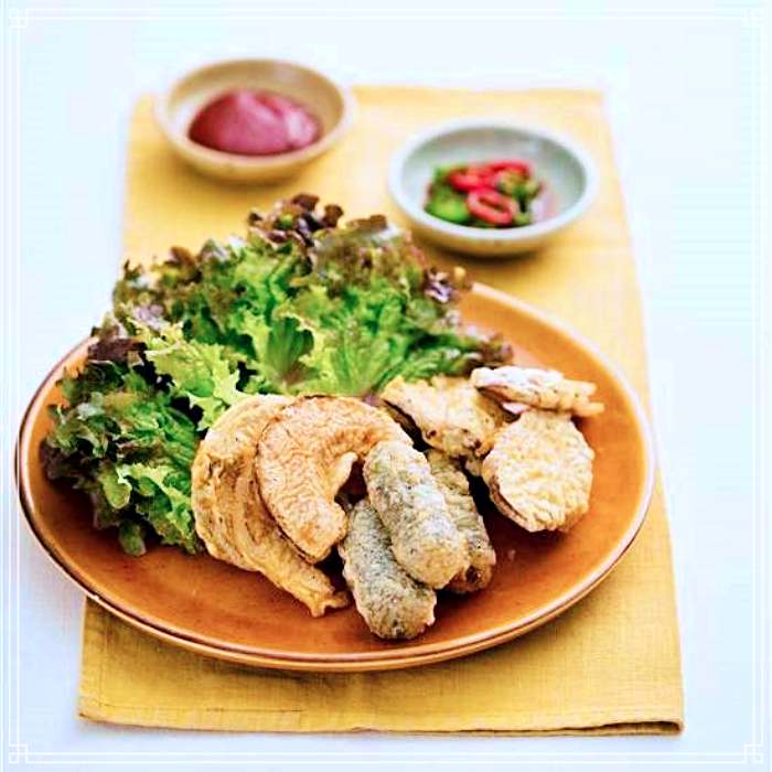 1913 광주 송정역 시장 맛집 고구마, 당근, 오징어 넣은 튀김, 청양고추 양념장, 상추쌈