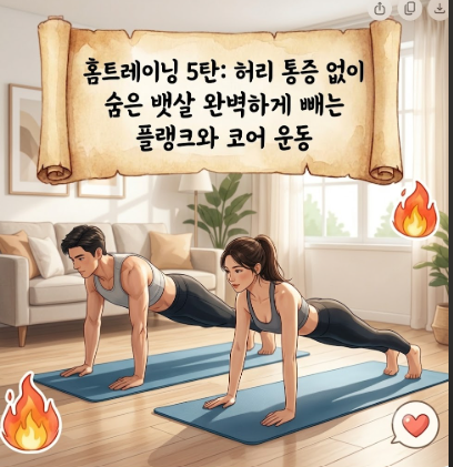 [홈트레이닝 5탄] 하루 15분! 숨은 뱃살 빼는 코어 운동 종류 및 허리 통증 완화 복근 운동 루틴