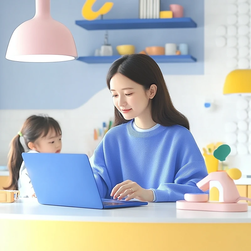 코스피 2800 돌파의 투자 전략을 고민하는 30대 한국 엄마가 연금 ETF 옵션을 검토하며 노후 준비를 계획하는 장면으로, 연금 투자, 코스피 지수, 장기 재테크, ETF 선택, 가족 재정관리가 어우러진 일상적인 순간입니다.