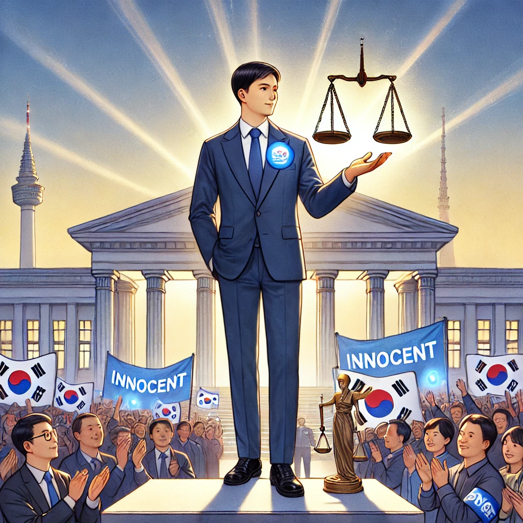 무죄판결을 받은 장면을 나타내는 이미지