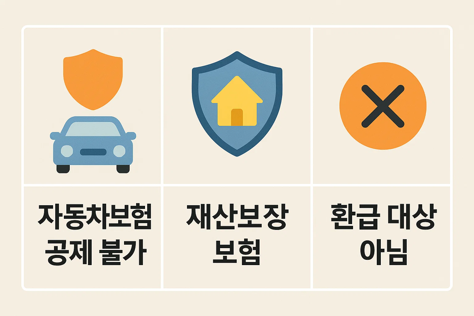 자동차보험이 연말정산 세액공제 대상에서 제외되는 구조적 이유와 세법 기준을 아이콘으로 쉽게 설명한 정보 이미지입니다