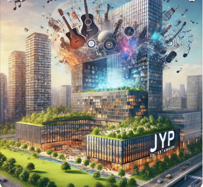 고덕래미안힐스테이트(고래힐)와 JYP엔터테인먼트 신사옥 이미지