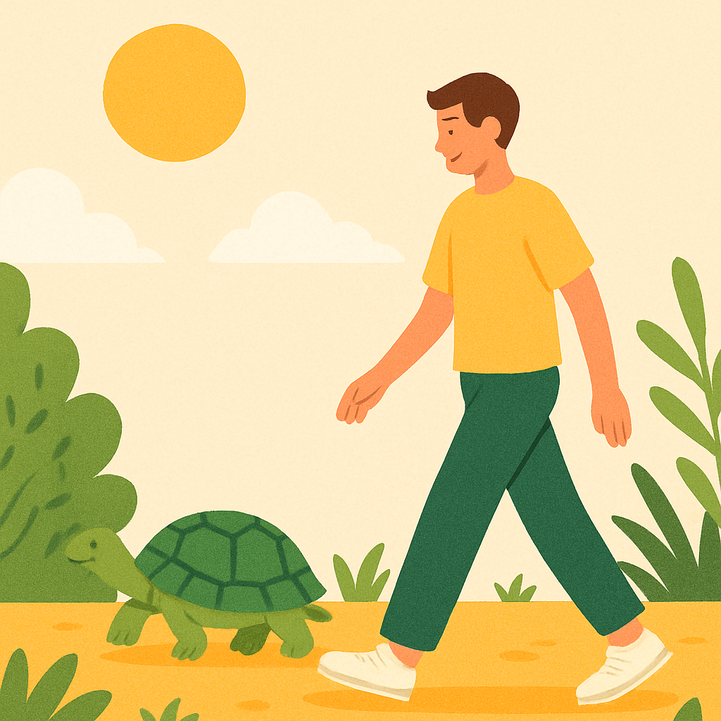 거북이를 따라 걷는 남성