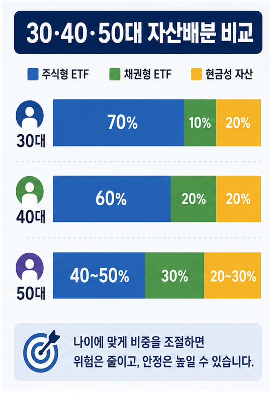 현실 자산배분, 연령별 ETF 비중 비교
