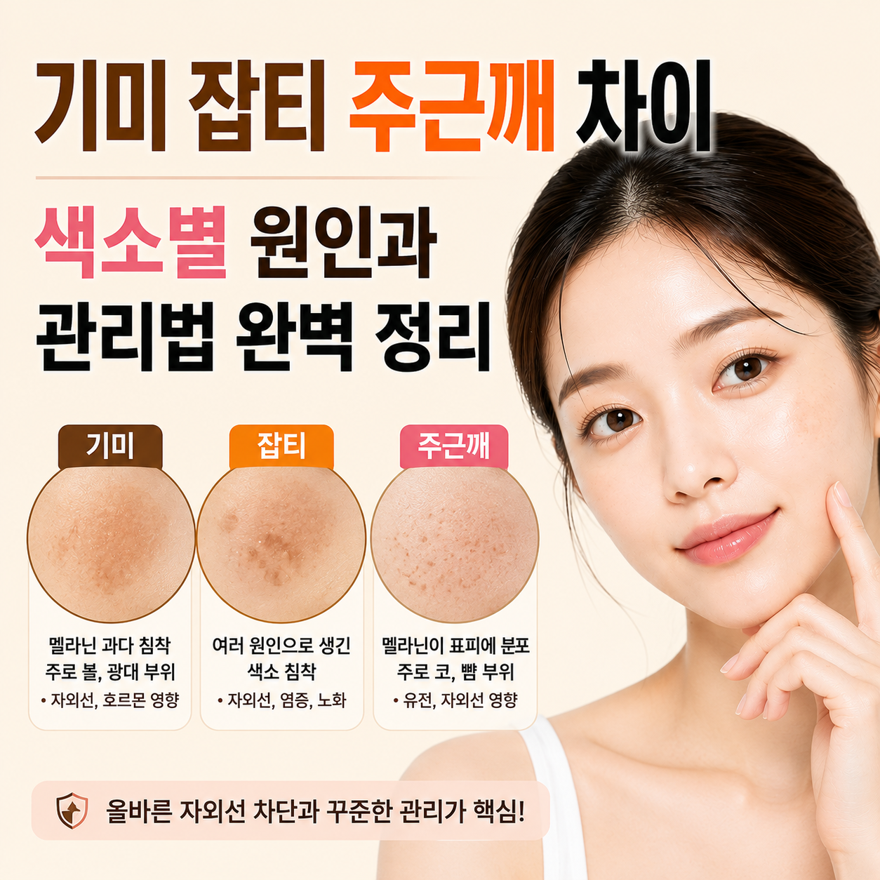 기미 잡티 주근깨 차이