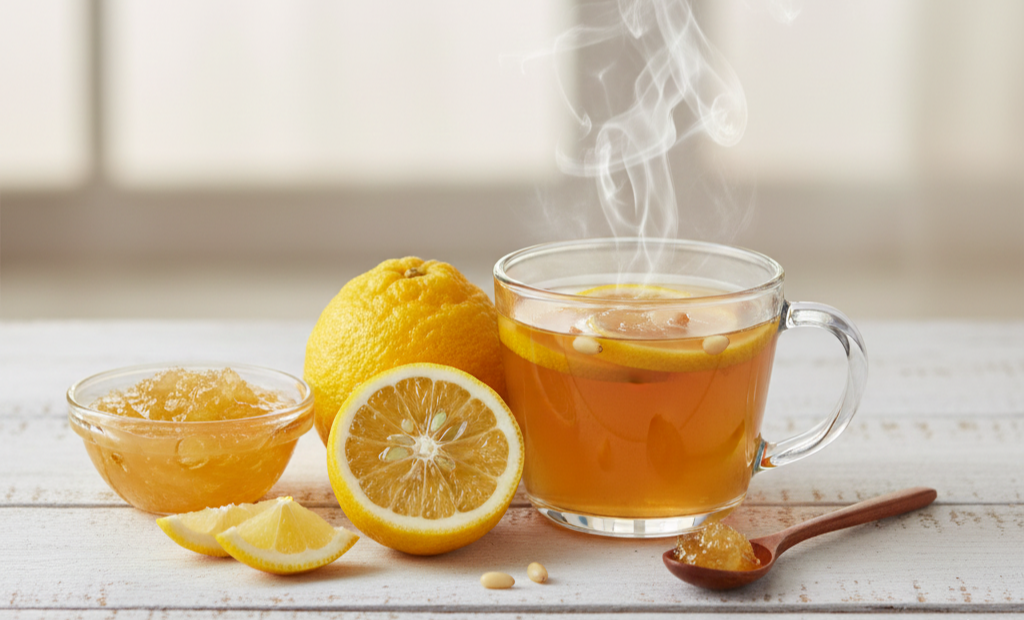 유자청과 유자차가 놓인 사진