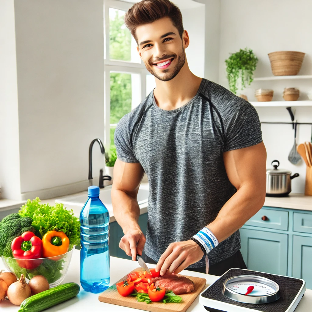 다이어트 식단을 준비하고 있는 남자