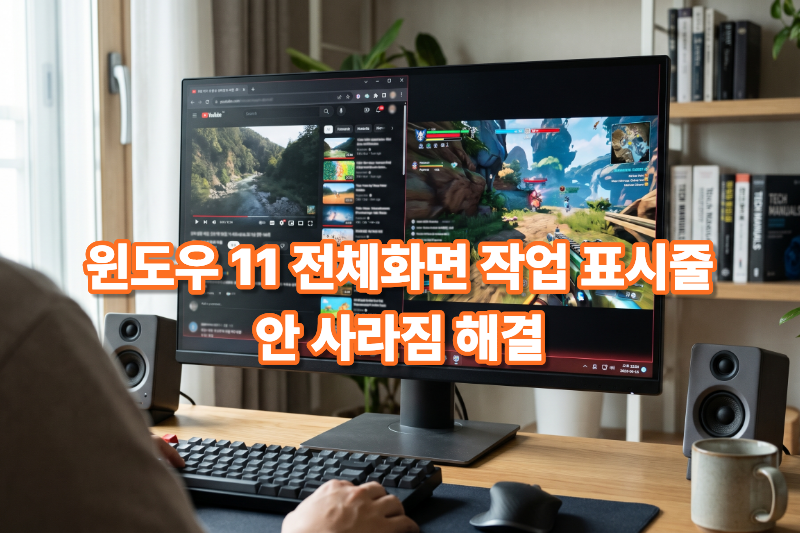 윈도우 11 전체화면 유튜브와 게임 위에 작업 표시줄이 계속 나타나는 문제 해결 방법