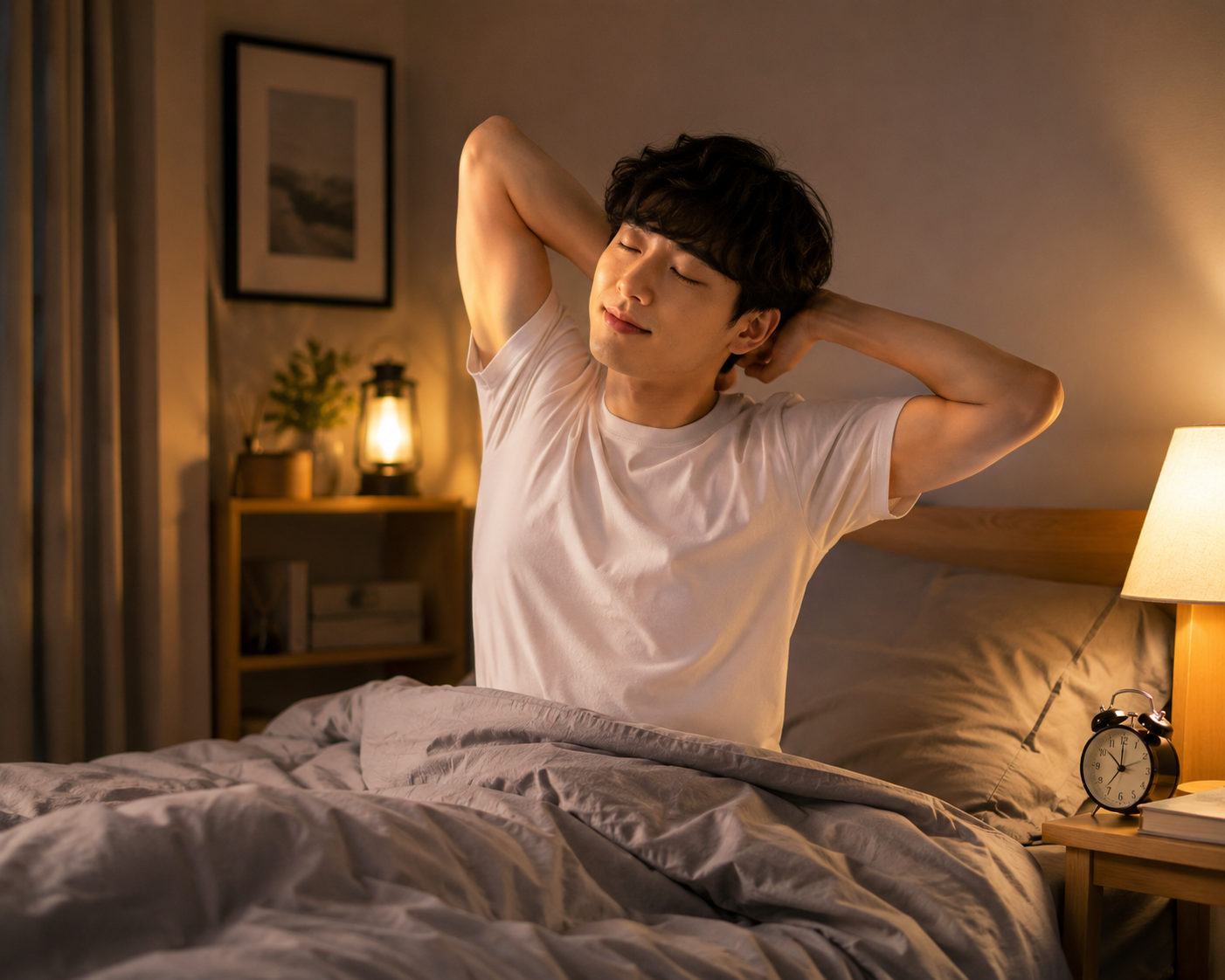 충분한 수면과 건강한 생활 습관을 유지하는 모습