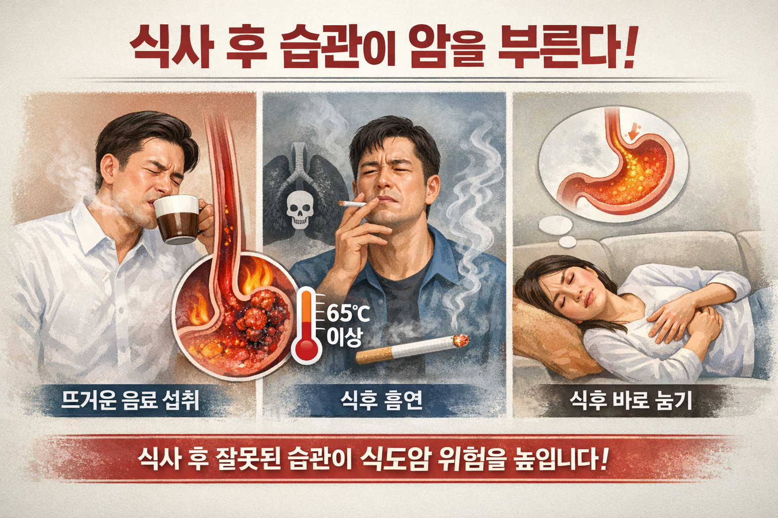 식후 암 유발 습관 (뜨거운 음료, 흡연, 눕기)