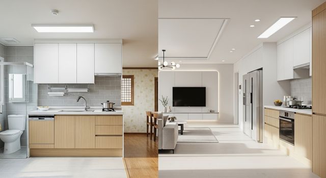 부분 리모델링과 전체 리모델링 비용 비교 인테리어 공사 범위 설명 이미지