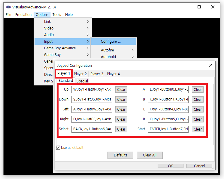 비주얼보이 어드밴스 어드벤스 컨트롤 키 설정 GBA 에뮬레이터