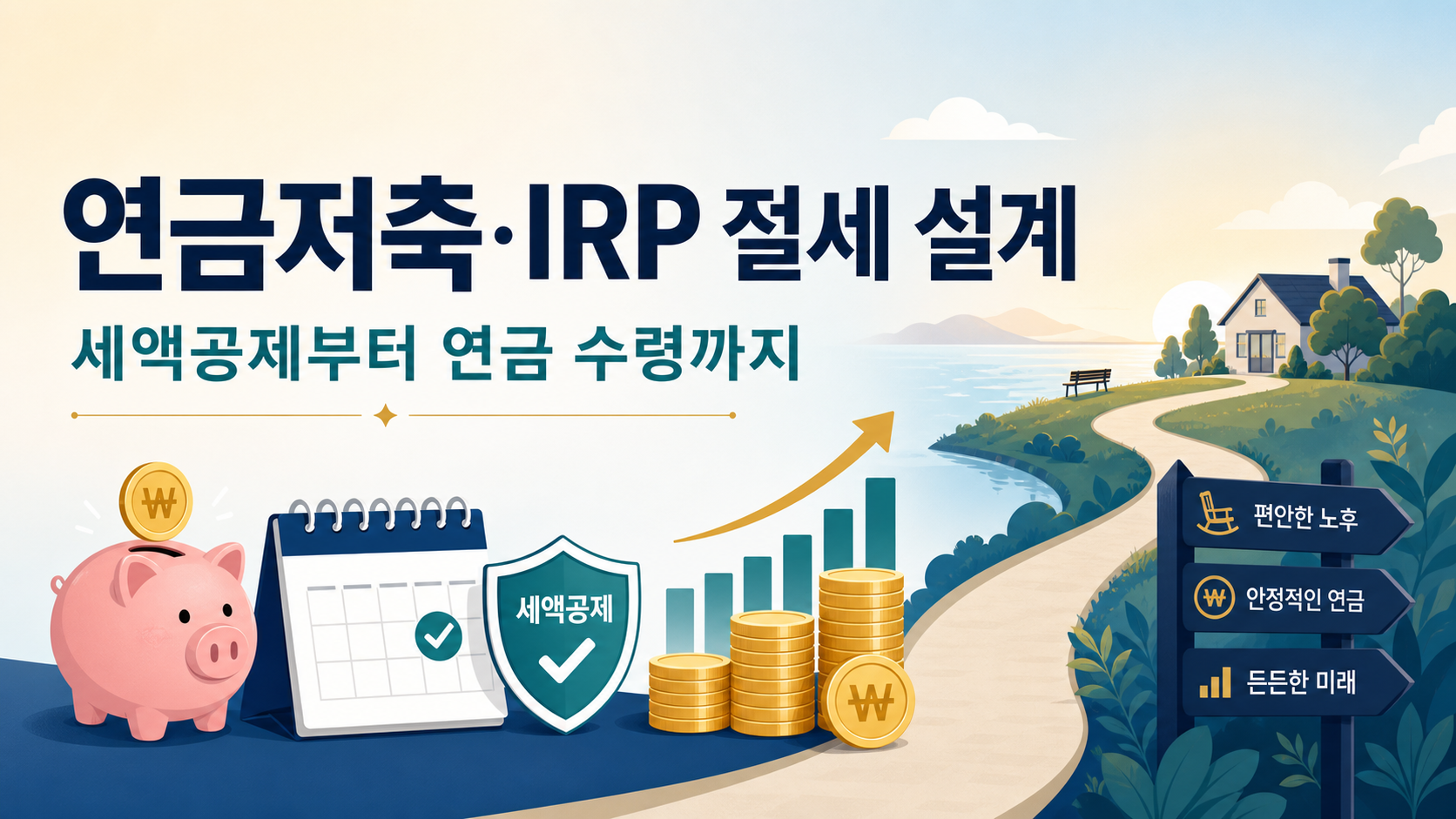 연금저축과 IRP 세액공제 및 연금 수령 절세 설계를 설명하는 이미지