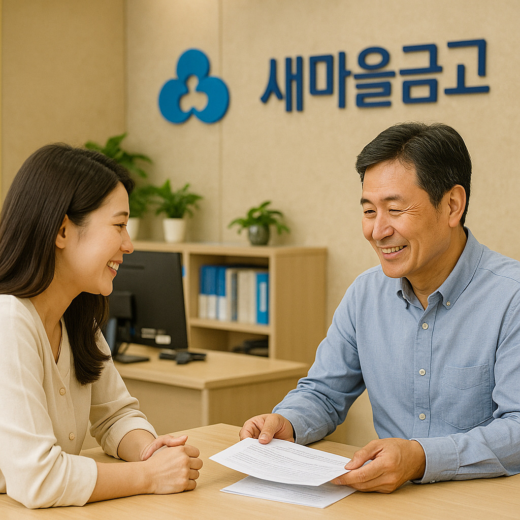 새마을금고 창구에서 상담받는 소상공인 부부