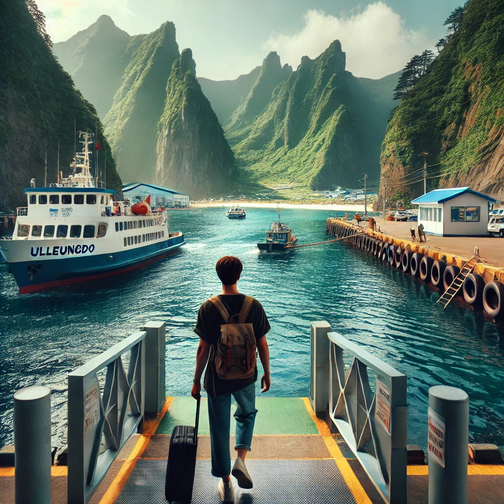 울릉도 항구에서 도착해서 내리고 있는 사진