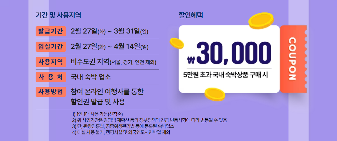 3월 국내 여행 지원금 받고 예약하기