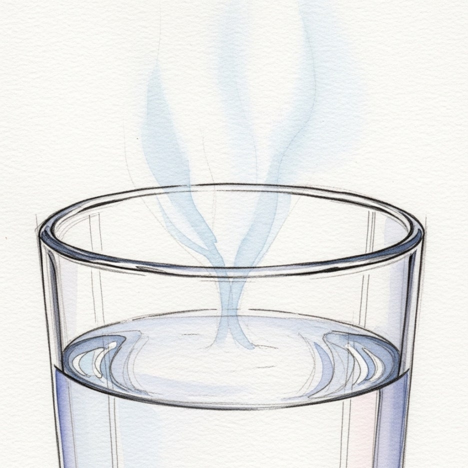 김이 모락모락 나는 따뜻한 물 한 잔