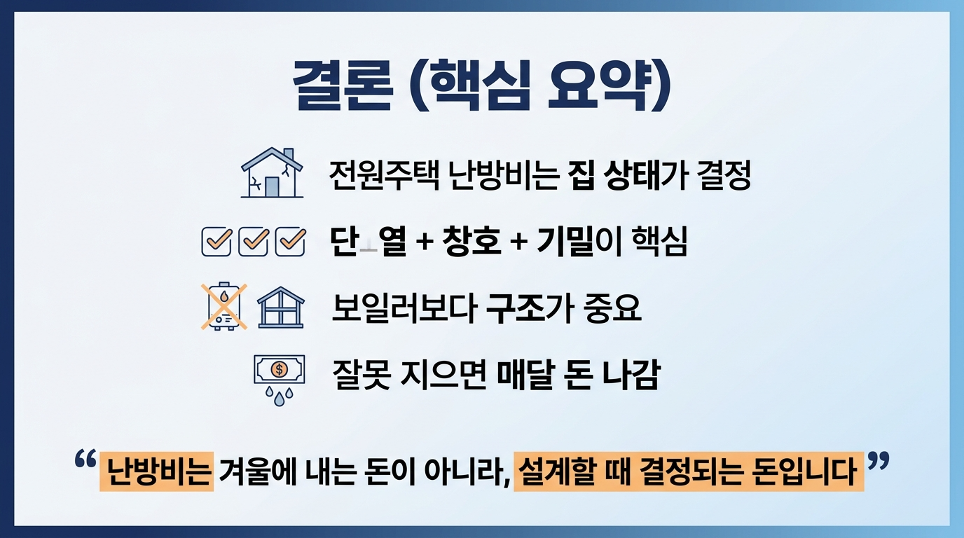 결론 핵심요약은 전원주택 난방비는 집 상태가 결정