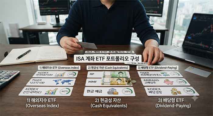 책상위에 ETF종목들을 펼처놓은 모습.
