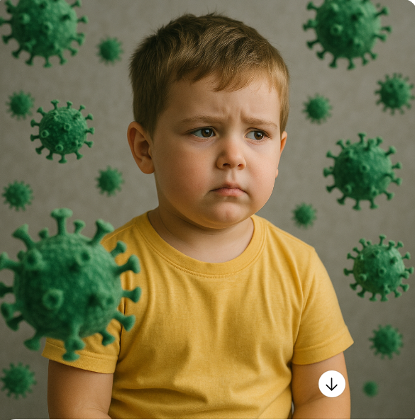 바이러스로 인해 아파하는 어린이 사진