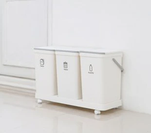 모노플랫 3단 가정용 분리수거함 2.0 재활용 쓰레기통&#44; 화이트 + 그레이&#44; 1세트
