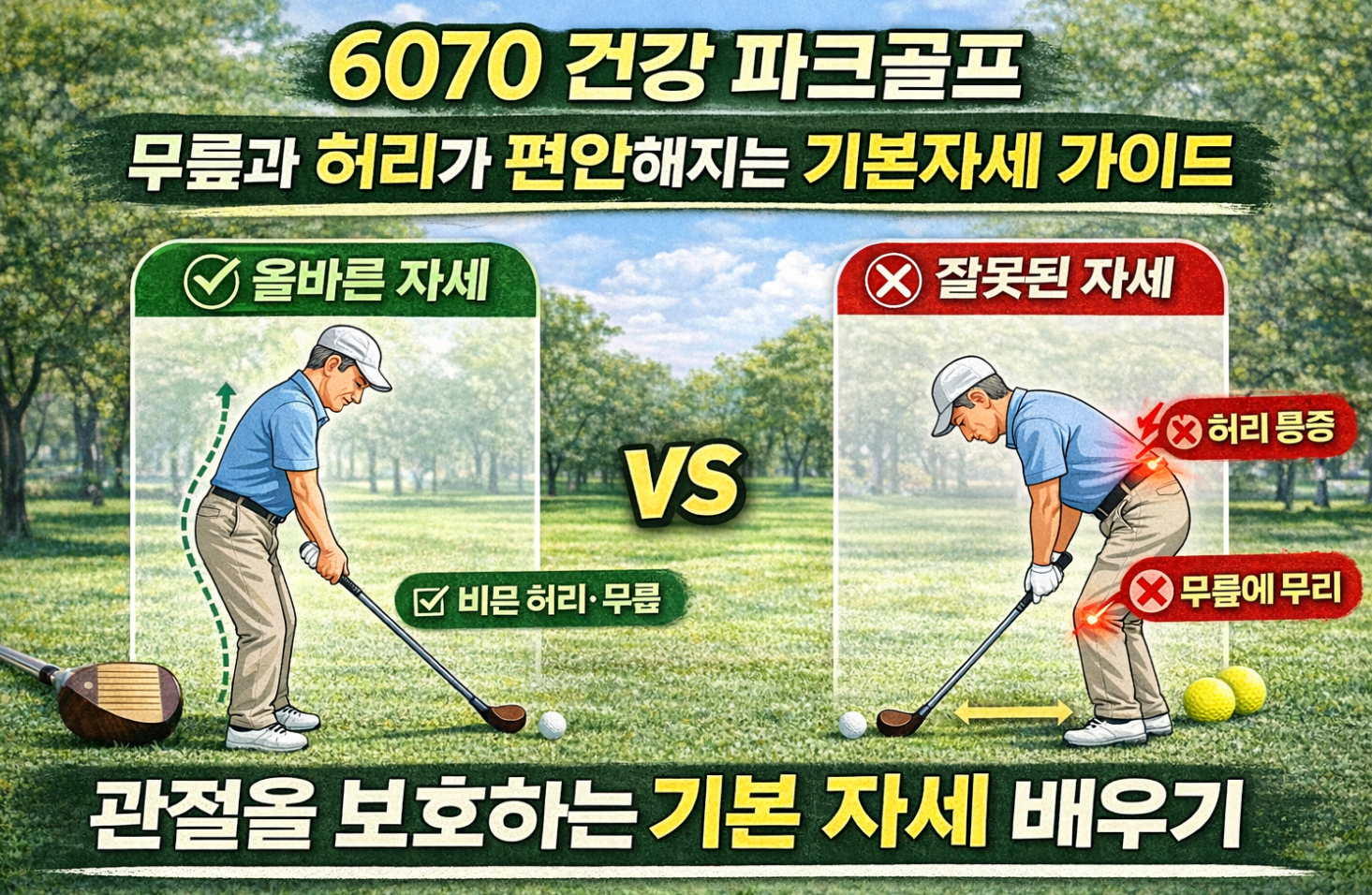파크골프, 무릎과 허리가 편안해지는 기본자세 가이드