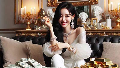 돈을 들고 웃는 여성