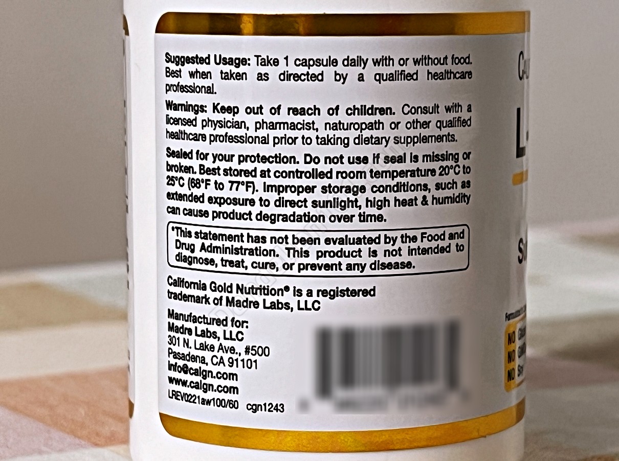 캘리포니아 골드 뉴트리션 L-테아닌 100mg, 60 베지 캡슐 (CALIFORNIA GOLD NUTRITION L-Theanine, 100mg, 60 Veg Caps) 사용법, 주의 사항