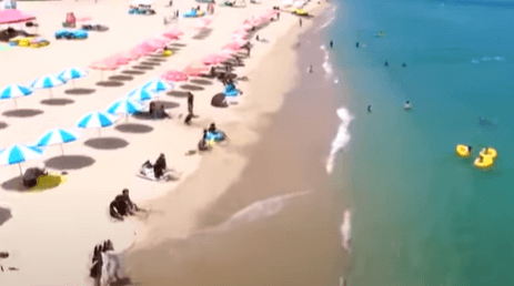 동해안 해수욕장을 높은 곳에서 찍은 사진