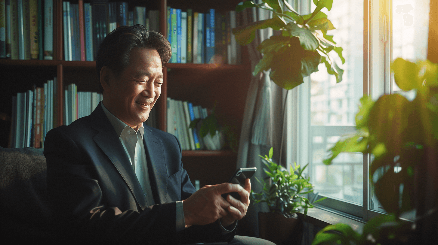 핸드폰을-보며-미소짓고-있는-남자