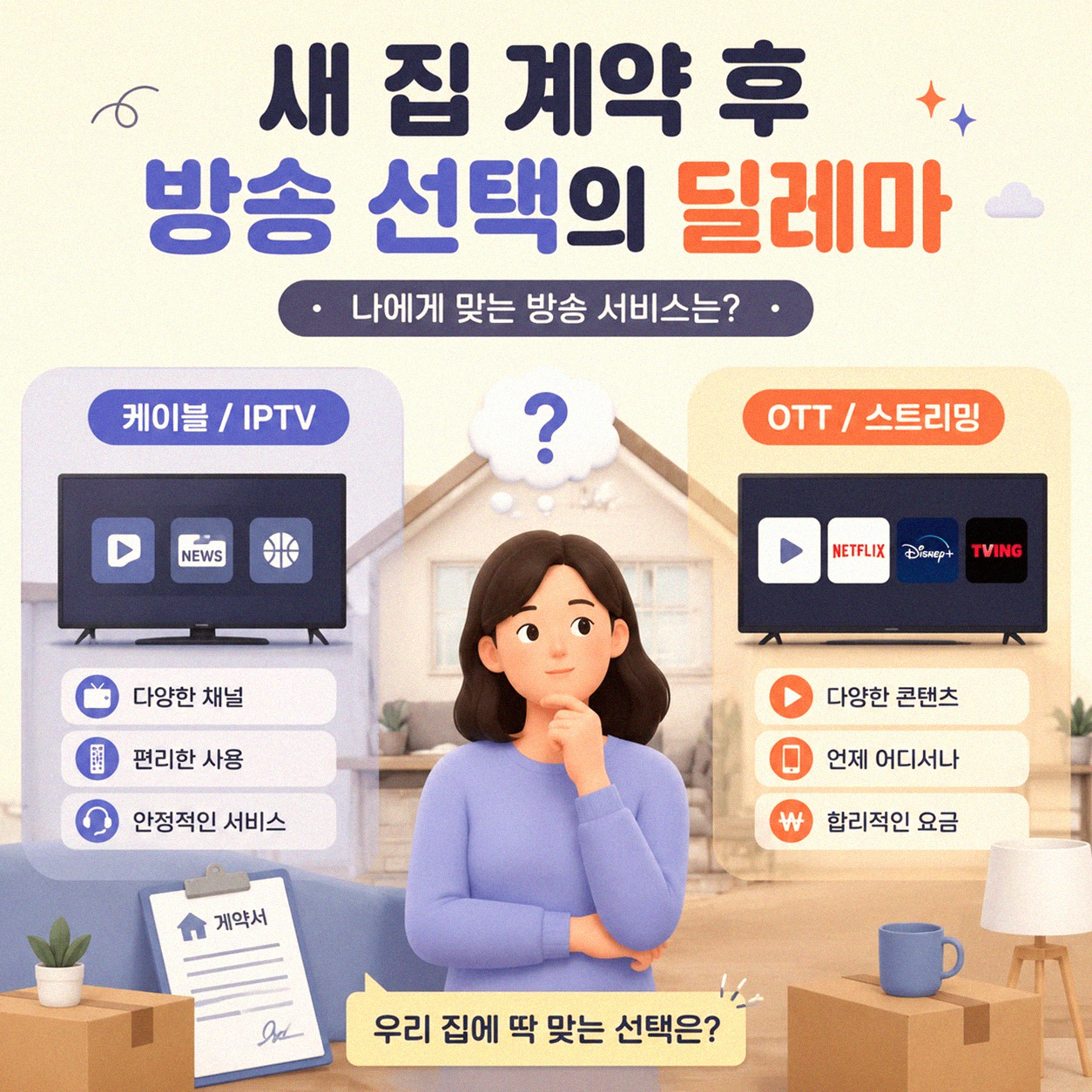KT 방송, 케이블 TV, 위성 방송 비교, 설치 가입 결정 전 확인사항