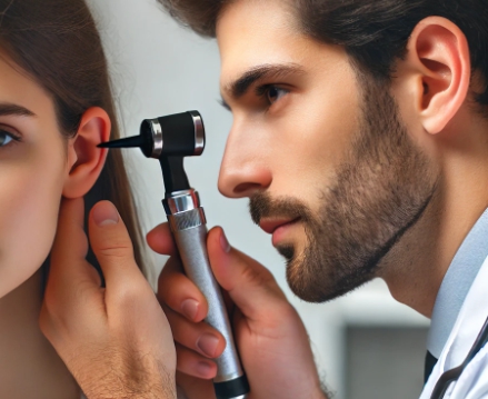 이비인후과에서 귀 검진을 받는 환자