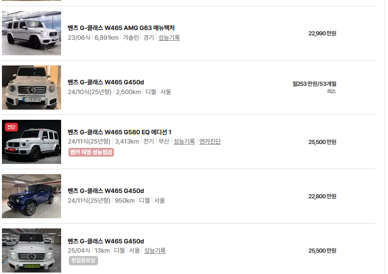 벤츠 G바겐 중고차 가격 시세표 유지비