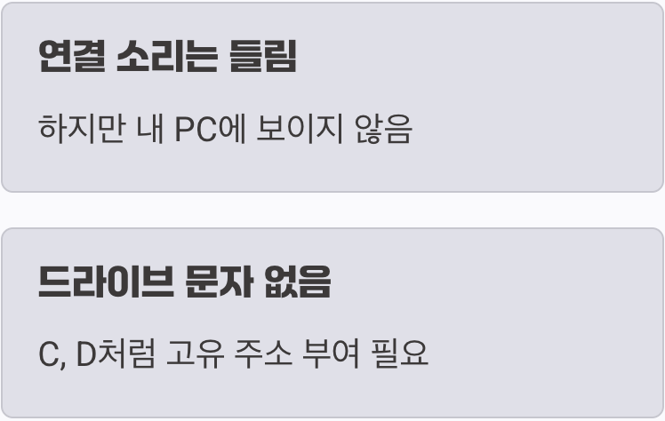 주소가 꼬였을 때, 드라이브 문자 할당