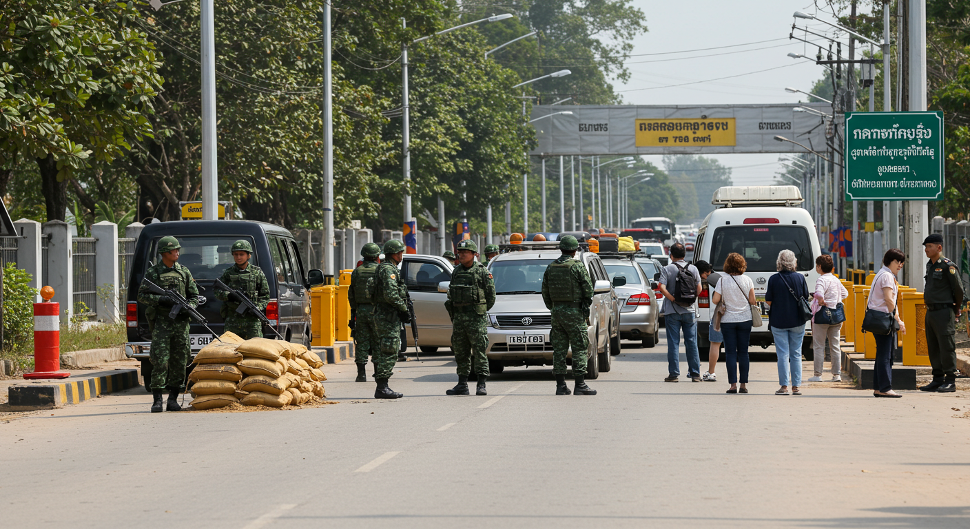 태국-캄보디아 국경에서 교통이 통제되는 현장 모습