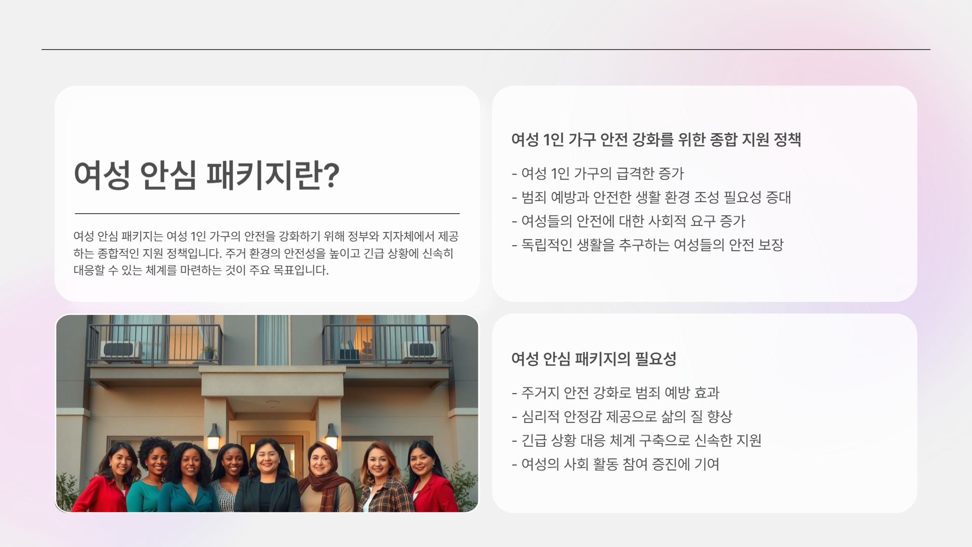 여성 안심 패키지, 여성 1인 가구를 위한 안전 지원 정책