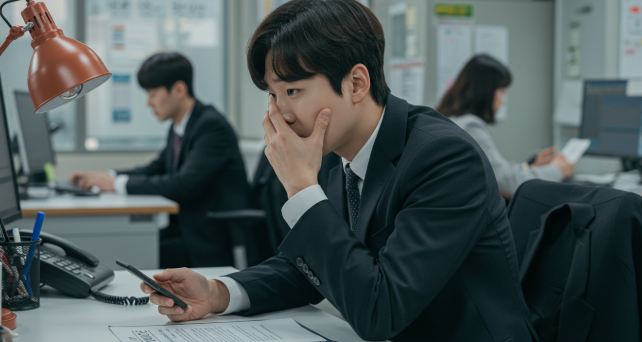 불안해하는 직장인 사진