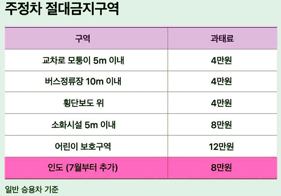 주정차 절대금지구역 과태료 인도 주차금지