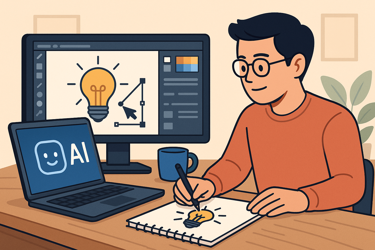 . 창작자와 AI가 함께 협업하는 분위기.