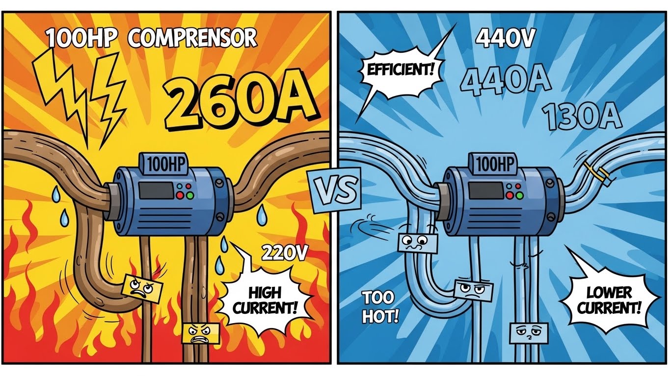 100HP 콤프레서 220V vs 440V 적용 시 최대수요전력(MD) 비교 분석