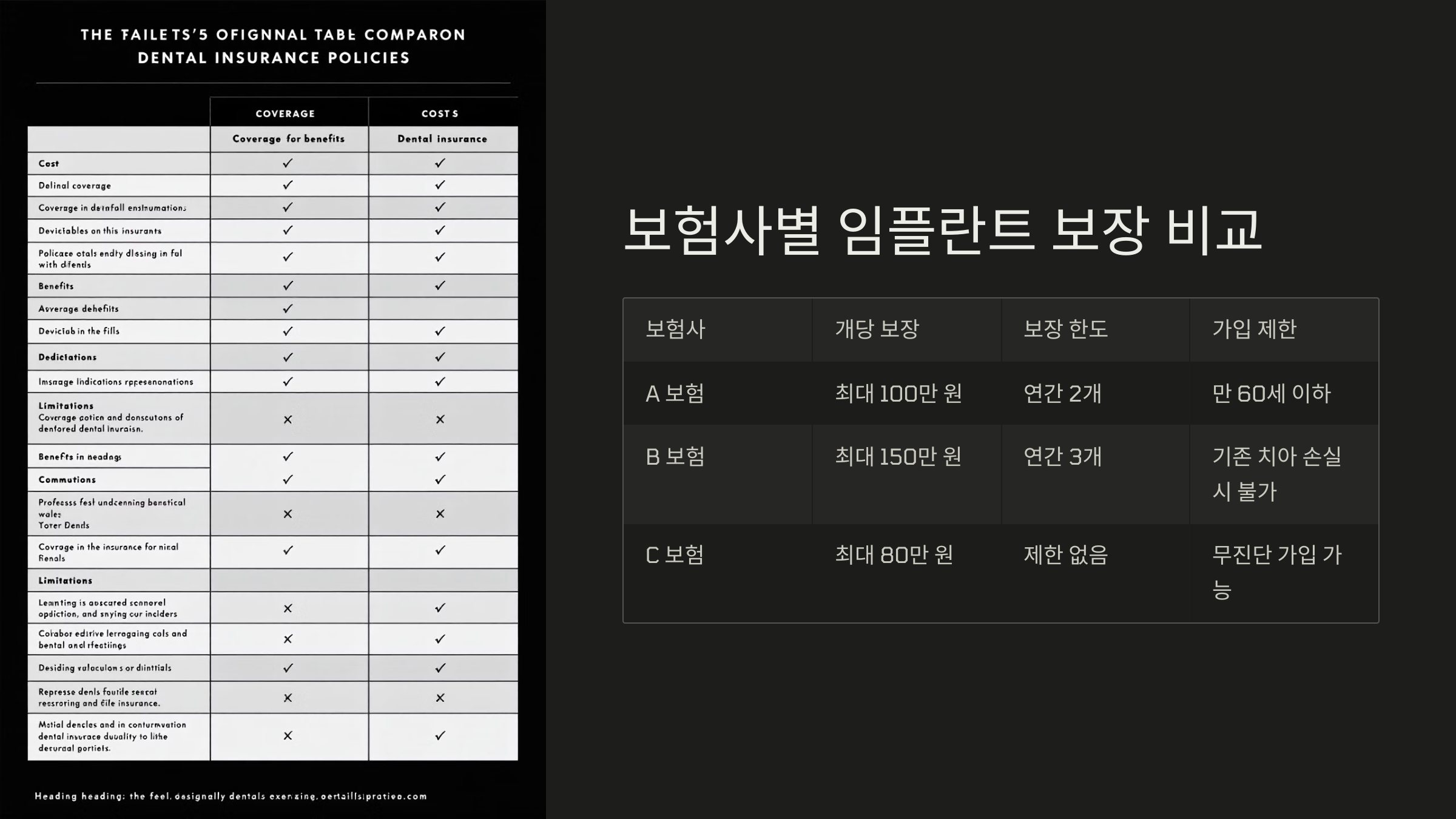 보험사별 임플란트 보장 비교