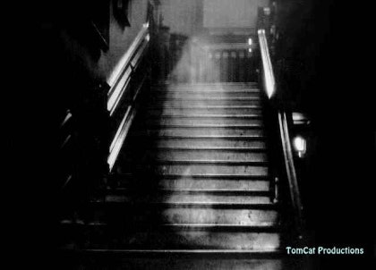 1936년 영국 레이넘 홀에서 촬영된 브라운 레이디 유령 사진. 계단을 내려오는 희미한 여성 형체가 포착된 세계적으로 유명한 심령사진.