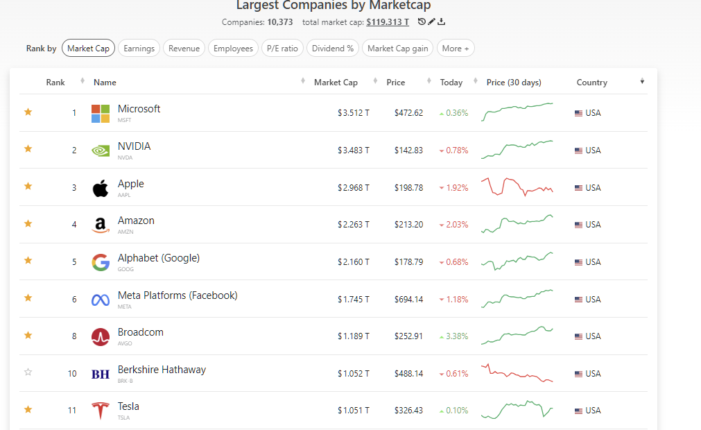 2025년 6월 11일 미국 증시 매그니피센트 7-BATMMAAN 요약, 출처 : Companiesmarketcap