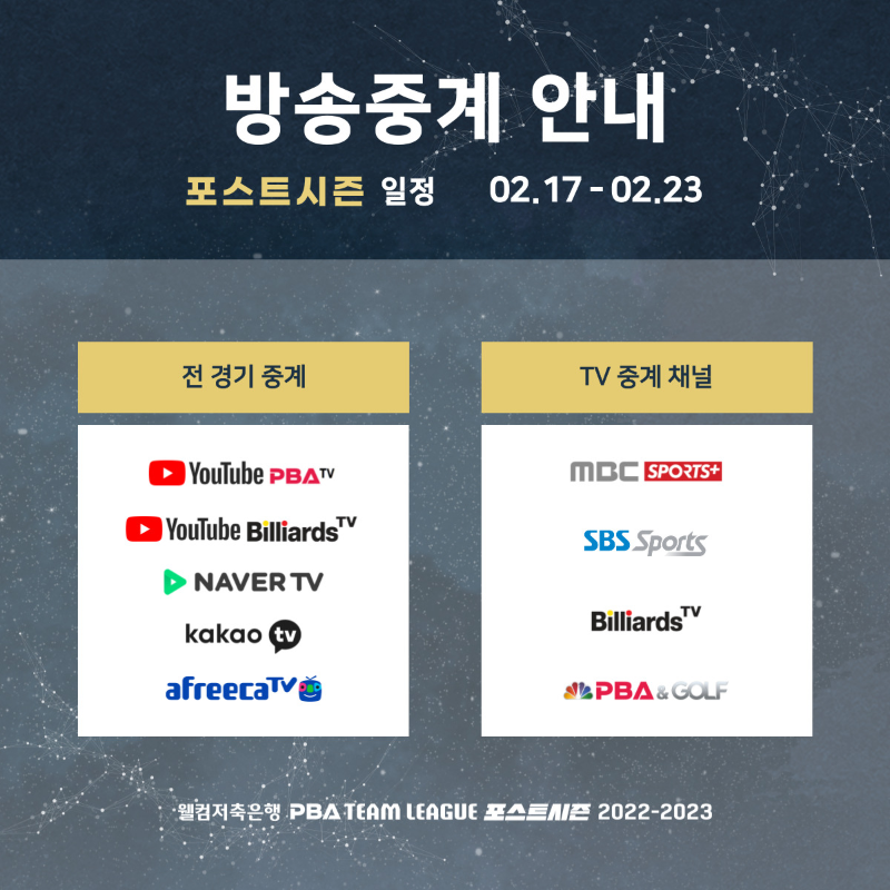 PBA 팀리그 포스트시즌 2022-2023 중계방송 채널