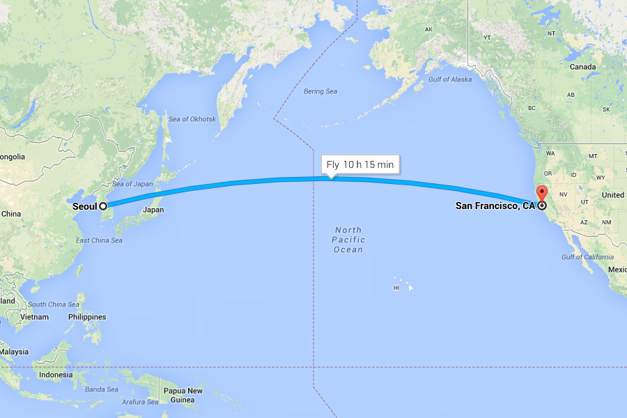 한국과 미국 사이의 거리