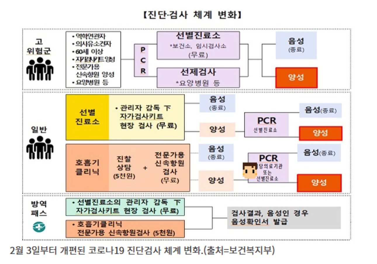 코로나 검사 고위험군과 일반