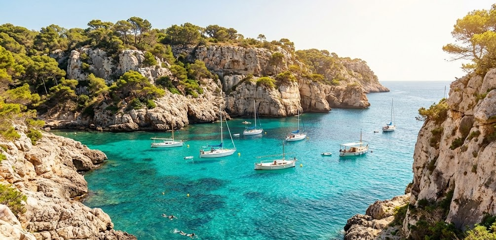 마요르카 해안 절벽과 청록빛 바다, 여름 지중해 풍경